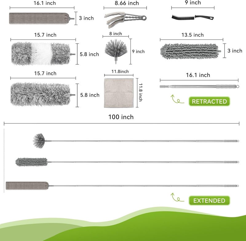 MimAuto 14PCS 100-Inch Extendable Duster Kit – Bendable Chenille/Microfiber/Window Blind Tools for Home/Car/High Ceilings - Image 3
